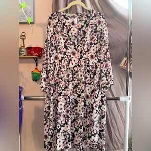 Xhilaration Long Sleeve Floral Dress - Black and Pink